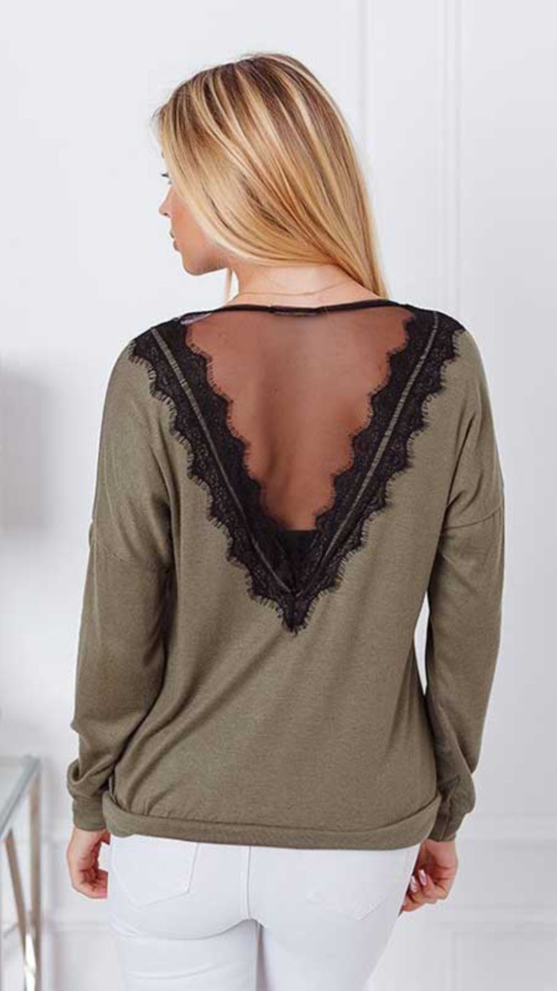 Refined open back sweater - Light brown